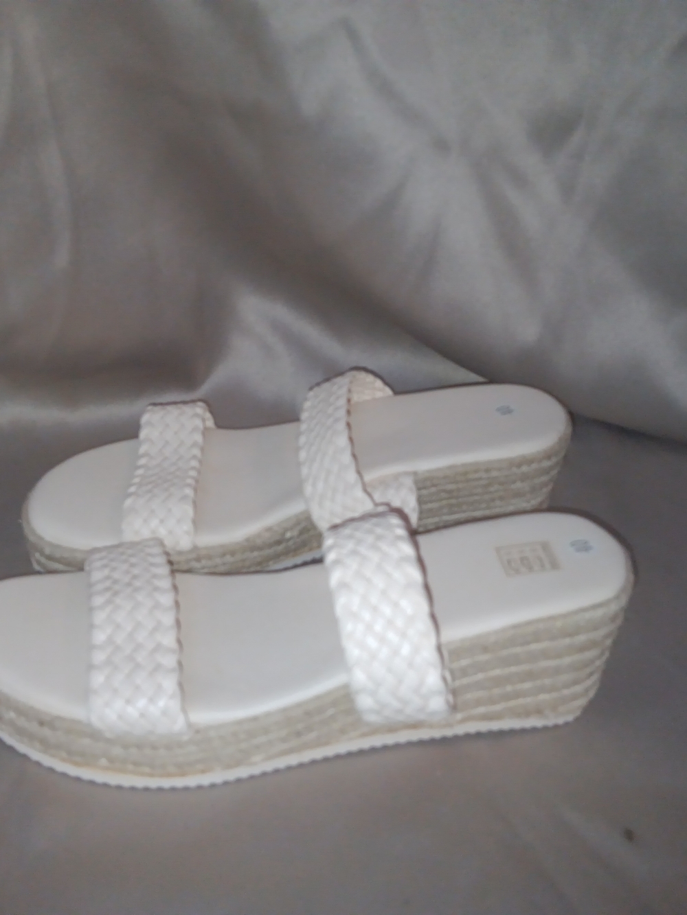 Women’s White Braided Dual-Strap Wedge Sandals